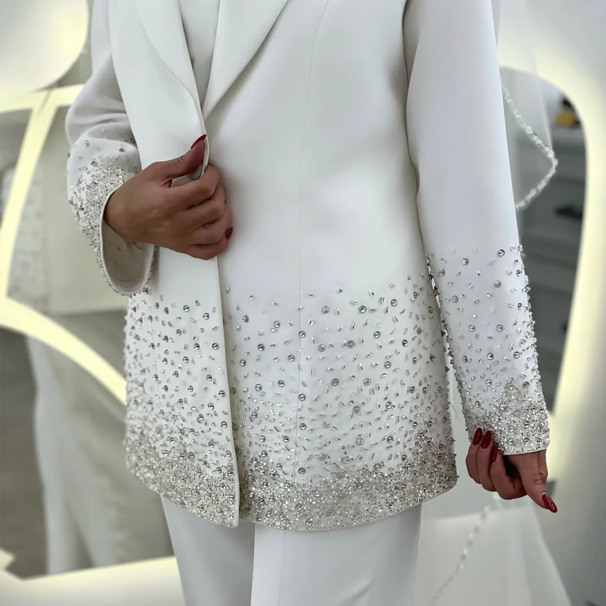 Customized Diamond Women Suits Shawl Collar Hombre Groom Tuxedos Double-Breasted Luxury 2 Pieces Sets Male Party Prom Blazer