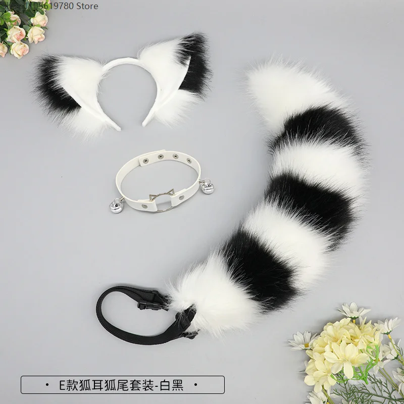 Soft Furry Fox Ears Headband Tail Cosplay Accessory Realistic Fur Decor For Halloween Role Play Fancy Dress Costume Accessory