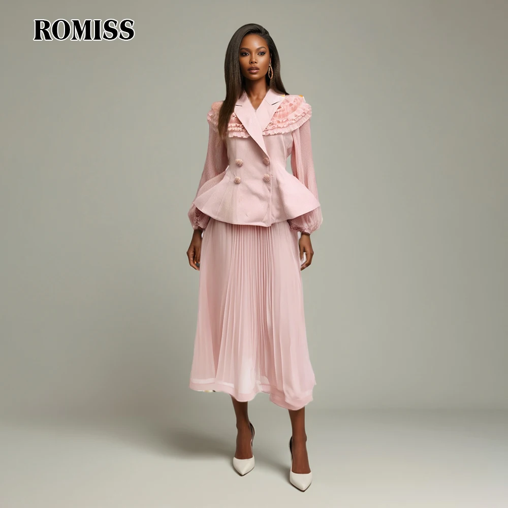 

ROMISS Solid Two Piece Set For Women Lapel Long Sleeve Tunic Coat High Waist Temperament Skirt Sets Female Fashion Style