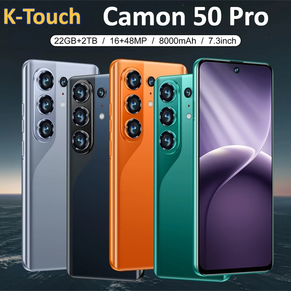 K-Touch Camon 50 Pro Mobile Phones Smartphone Android 15 Cell Phone 5G Dual Sim 7.3 HD 22GB 2TB 8000mAh Face Unlock 16+48MP Camera Global Version Cellphones For Men Women