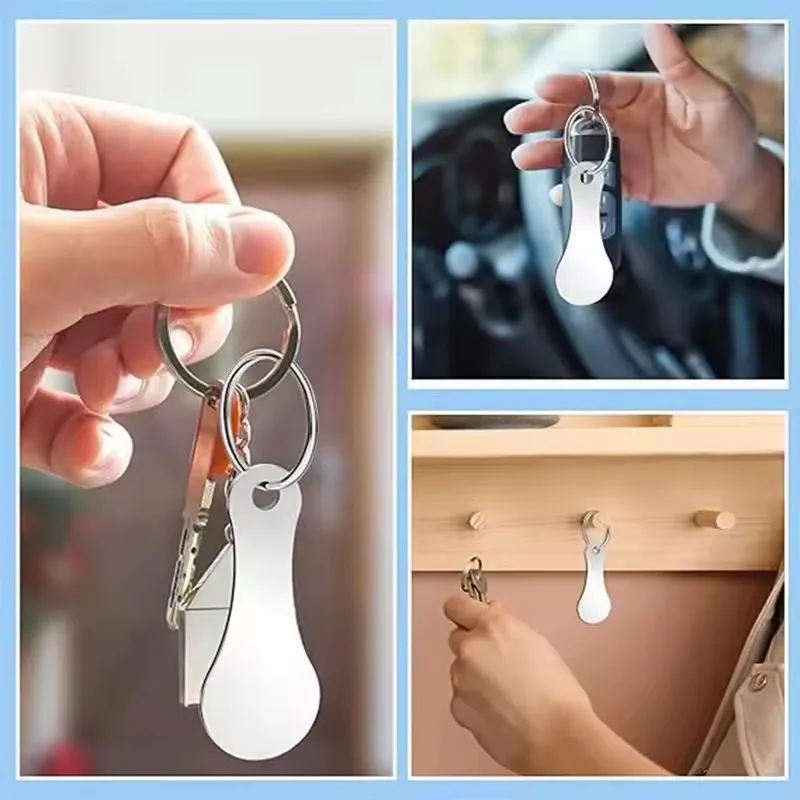 Stainless Steel Trolley Unlock Release Key:Cart Token with Anti-Lost Key Ring Quarter Keychain Ideal Accessory for Shopping Cart