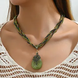 Bohemia Ethnic Resin Stone Pendant Necklace Women Crystal Flower Decoration Multilayer Beads Chain Choker Necklace Collar