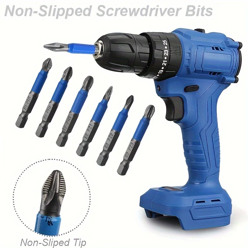 6pcs Magnetic Phillips Screwdriver Bit Set, Non-Slip Cross Head, 1/4" Hex Shank, S2 Steel - PH1 PH2 PH3 PZ1 PZ2 PZ3 view 2