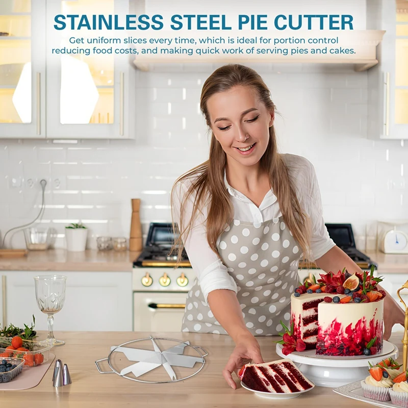 ABRE-Stainless Steel Pie Cutter 6-Slice Pie Cutter Creates Beautifully Uniform Slices Of Pie
