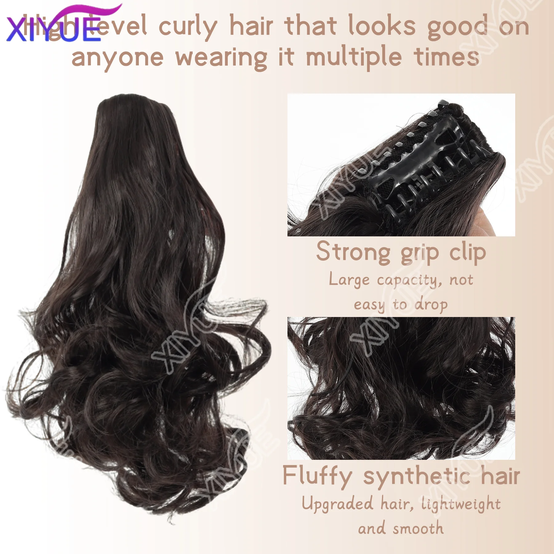 XY paardenstaartverlenging synthetische lange klauw krullende paardenstaart gemengd blond clip-in haarverlenging natuurlijk ogend haarstukje voor dames