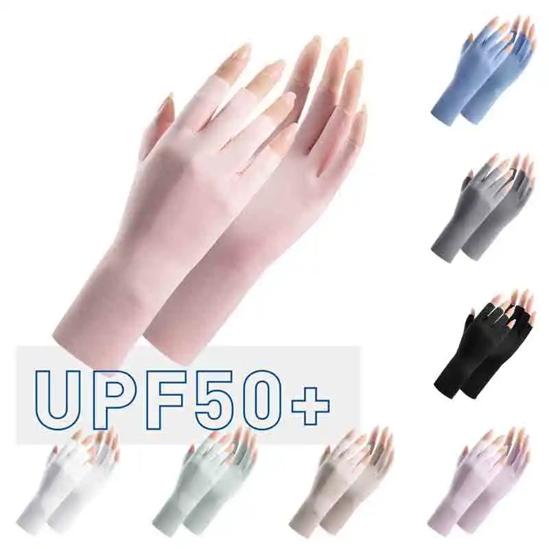 

Summer Ice Silk Half Fingers Gloves Women Breathable Thin Fingerless Gloves Outdoor Riding Driving Gloves Sunscreen Mittens