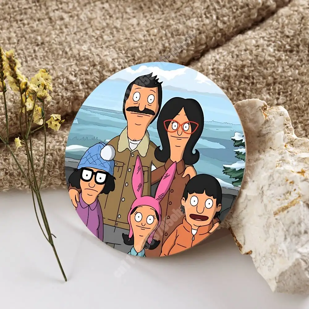 Cartoon B-Bob B-Belcher's Burgers Wooden Cup Mat Americano Beer Milk Water Coaster for Baking Studio