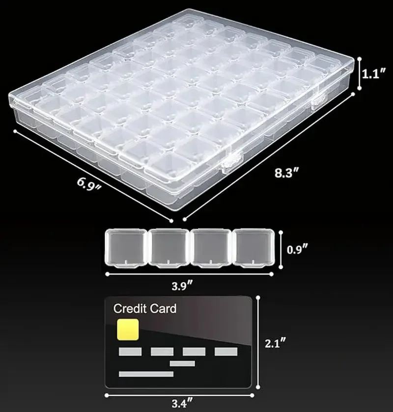 1Pcs 56 Grids Diamond Art Bead Organizer Box Compact & Portable Clear Plastic Case for Jewelry & Gems Storage and Organizing