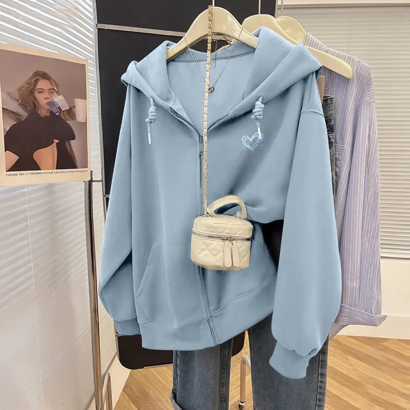 

Женская толстовка оверсайз с вышитым сердцем и молнией, повседневная куртка