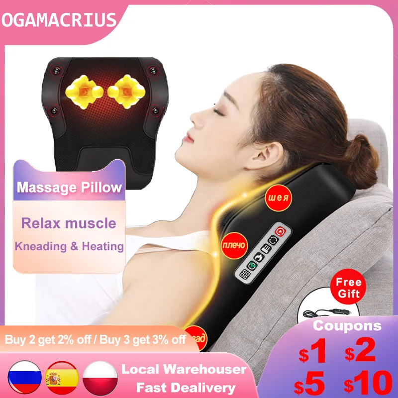 Ogamacrius 3 in 1 Newest  Massage Pillow Neck  Waist Shoulder Black  Electric Healthy Home Full Body Shiatsu Massager