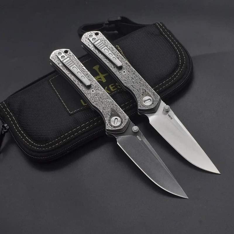 Coreless Damascus steel handle VG10 steel edge folding knife high hardness portable outdoor camping fruit knife EDC tools