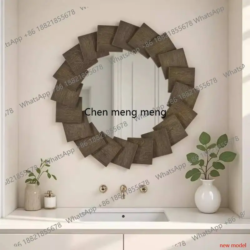Retro Bathroom Irregular Mirror Luxury Classic Makeup Custom Mirror Wood Desktop Standing Specchio Trucco Bedroom Accessories  A