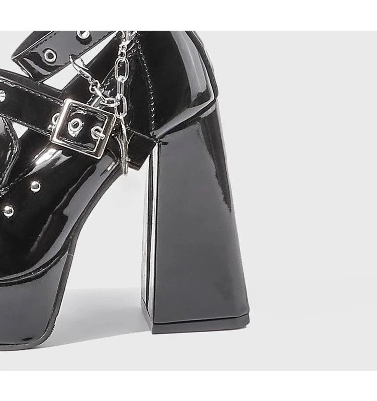 Y2K Subculture Rivet Gothic Style Japanese Original Lolita High Heels Women Round Toe Chunky Heel JK Uniform Punk Mary Jane Shoe