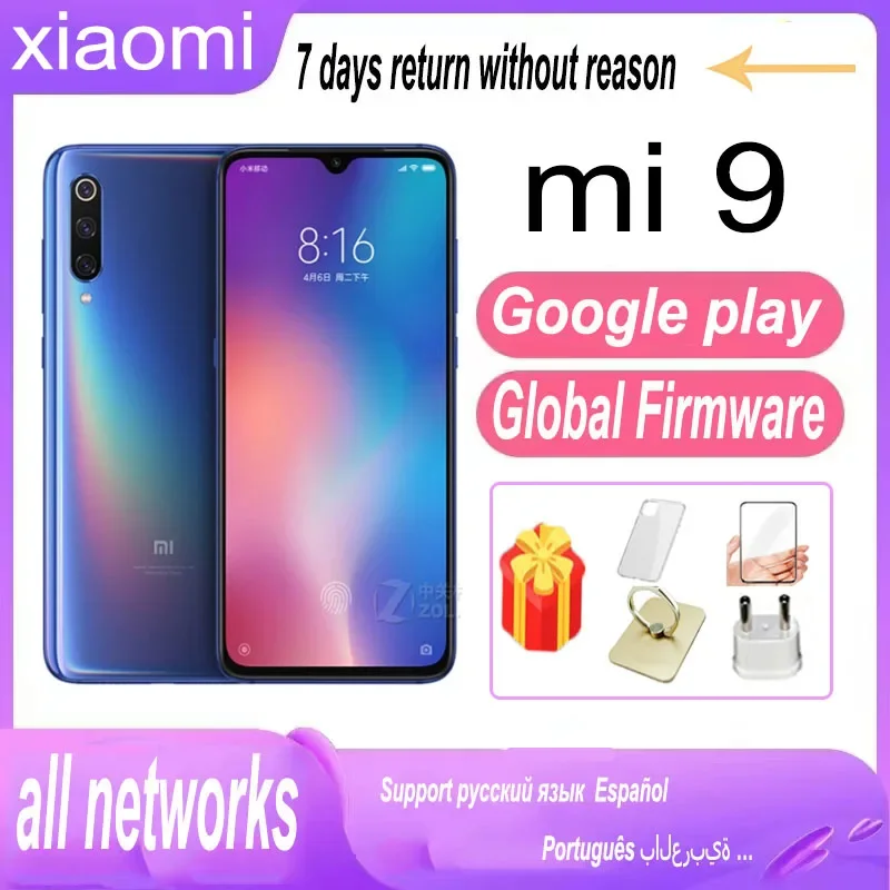 

Global firmware Xiaomi 9 smartphone 6G 128G snapdragon 855 48MP+16MP+20MP 6.39 2340x1080 3300mAh used phone