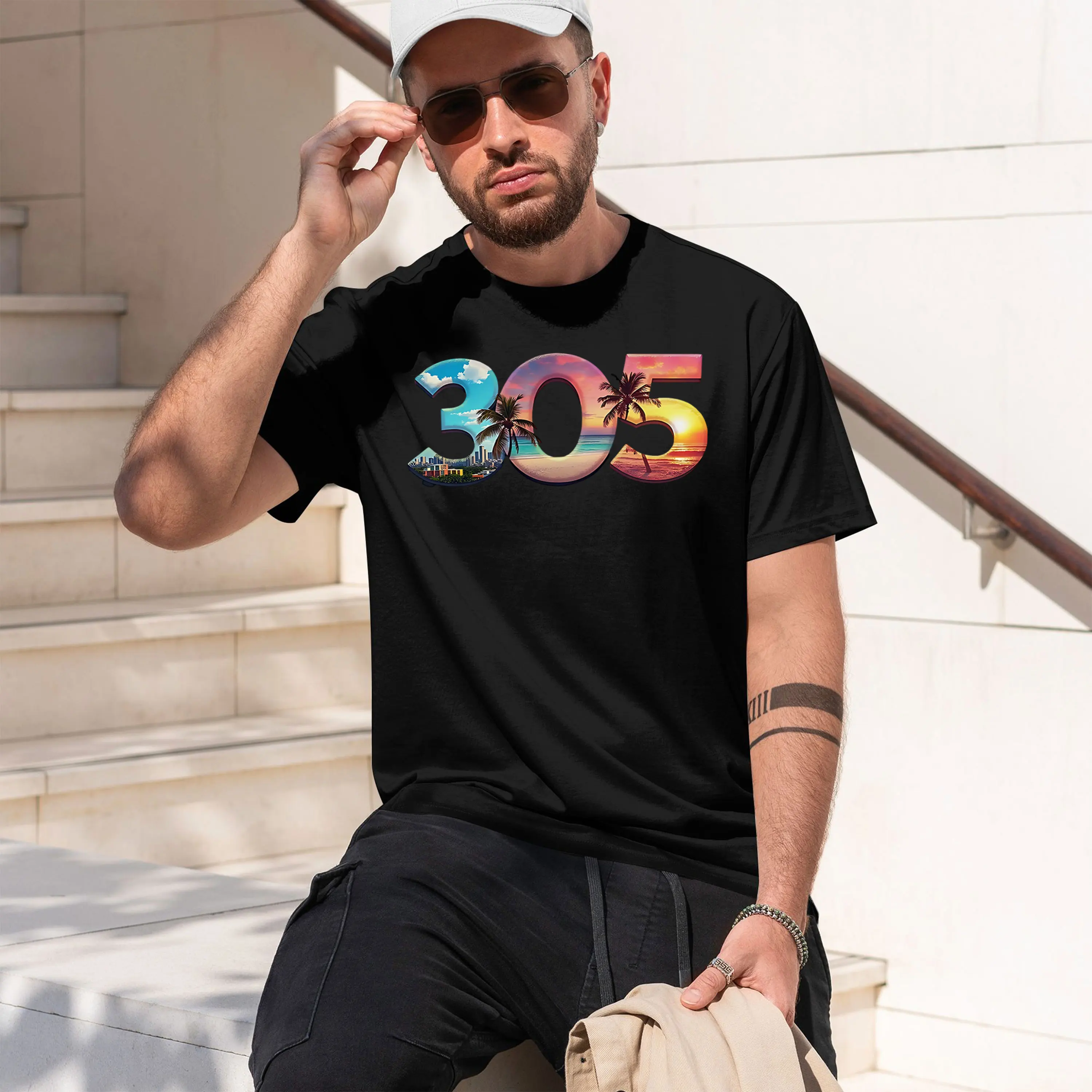 Camiseta de Manga Corta para Hombre, Modelo 2026, con Diseño Vibrante de Palmeras y Cielo Colorido al Atardecer, Ideal para Regalo, Accesorios Bea 305