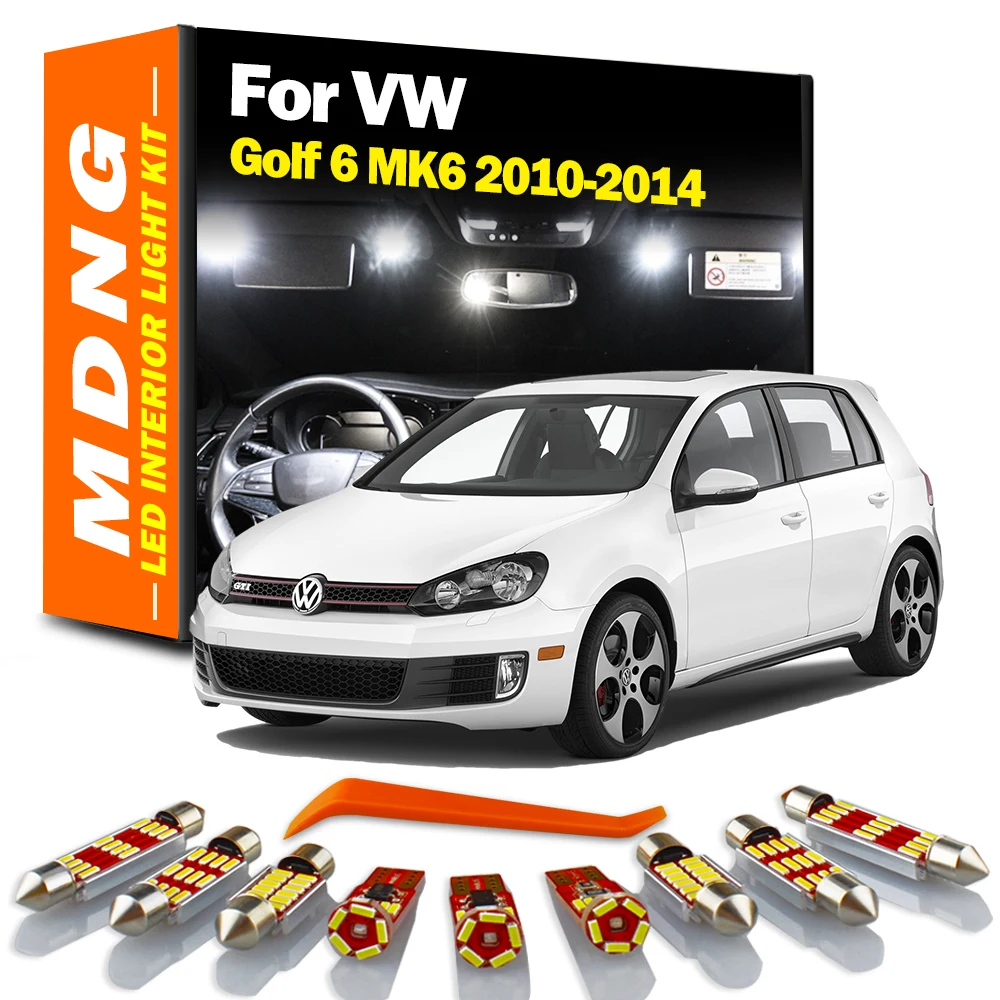 MDNG 14Pcs LED Bulbs Interior Map Dome  Light Kit For Volkswagen VW Golf 6 MK6 2010-2012 2013 2014 Vanity Mirror Footwell Lamp