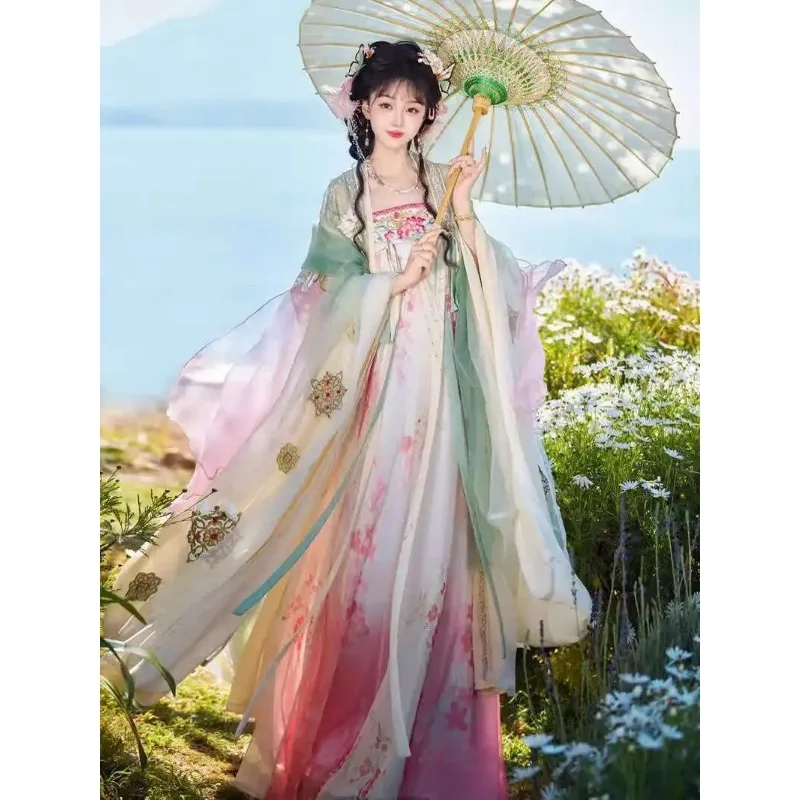 

New Hanfu Tang System Chest Length Skirt Embroidery Big Sleeved Shirt Fiesta Carnival Halloween Cos Cosplay
