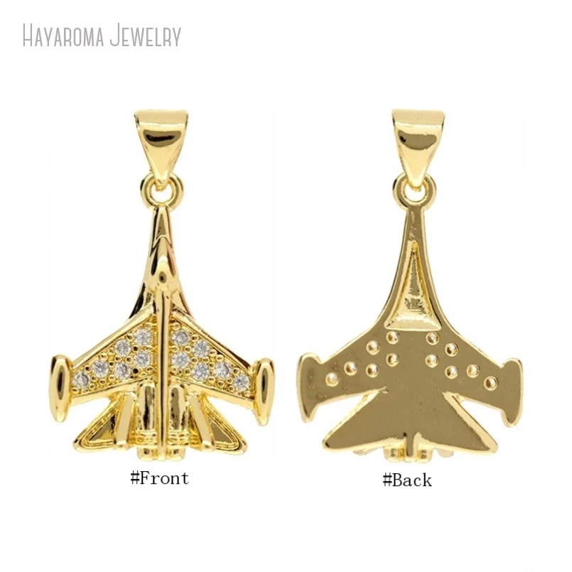 10Pcs Copper Invisible Setting Wholesale Geometric Airplane Pendant Metal Cubic Zirconia Gold Color Jewelry Charms PM53952