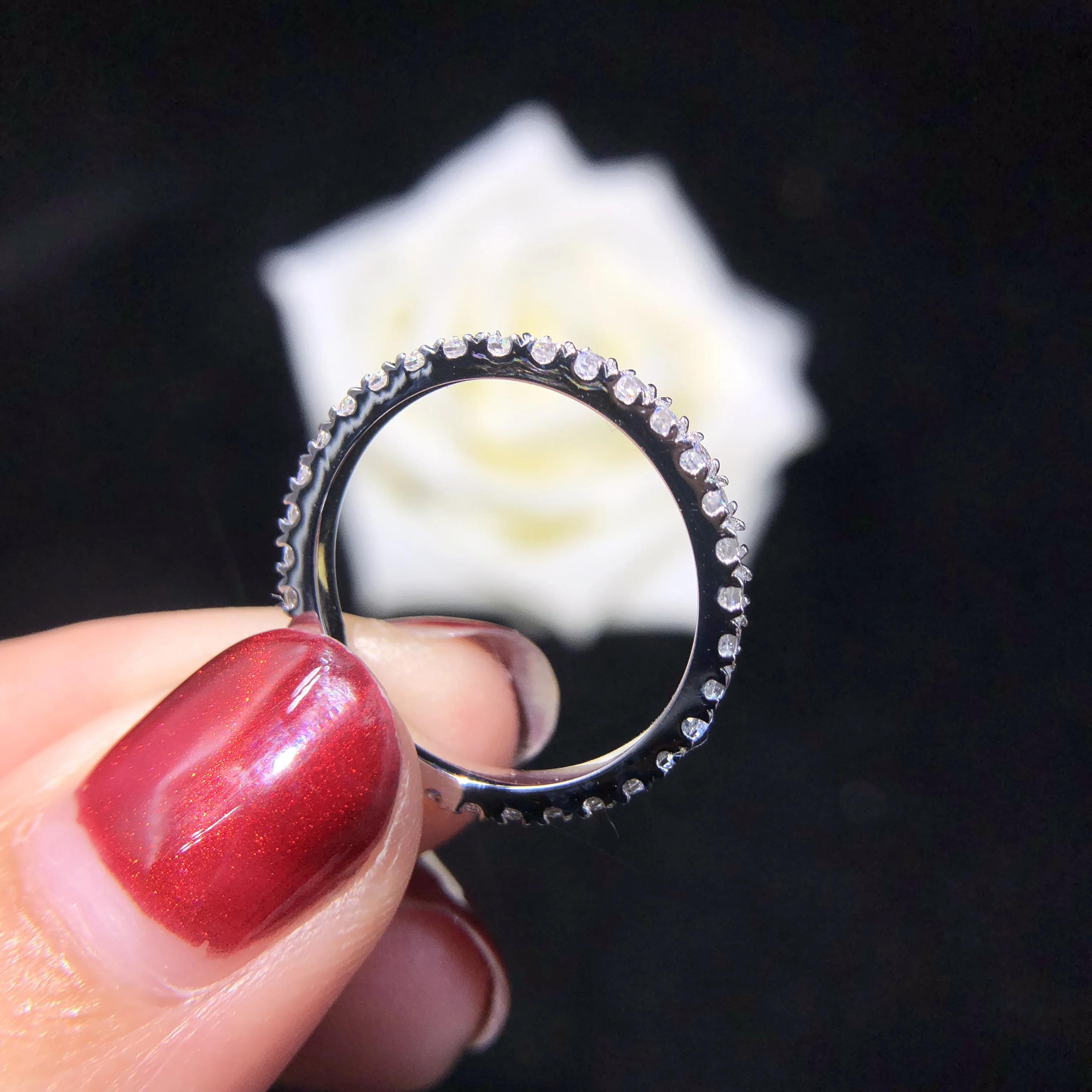 Cynlo Jewelry Tested Positive 0.55Ct D VVS1 Moissanite Diamond Band Ring Solid 14K White Gold Wedding Band Ring 042