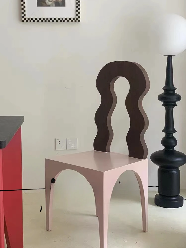 Retro designer home medieval solid wood black dining chair dressing chair backrest