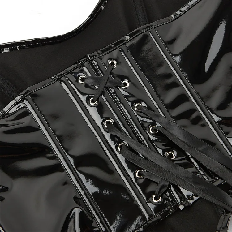 Sexy Women Vintage Wetlook PVC Leather Gothic Bandage Bustier corsetto Fashion Shiny PU Patent Short senza spalline Lingerie