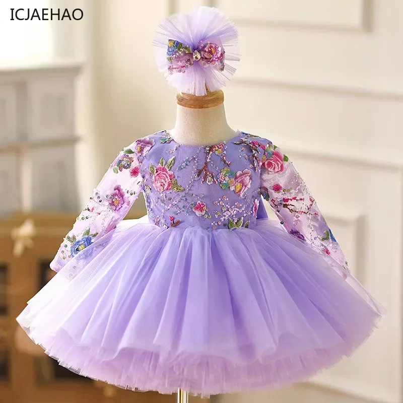 

2025 New Princess Dress for Girls Dream Purple Birthday Dresses Fluffy Party Prom Kids Infant Children Clothes Vestidos Costumes