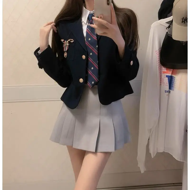 韓国制服スーツジャケットシャツハイウエストプリーツスカート女性 JK 制服セット和風春の新 JK 制服セット