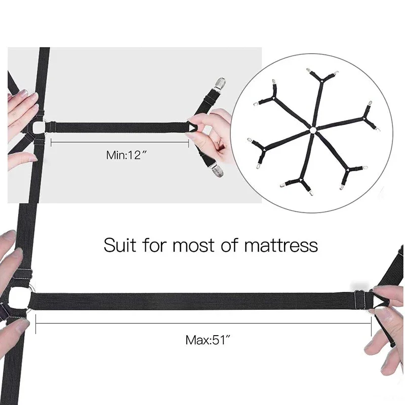 12 Clips Elastic Bed Sheet Grippers Belt Fastener Non-Slip Strap Mattress Clip Fasteners Cover Blankets Grippers Organize Gadget