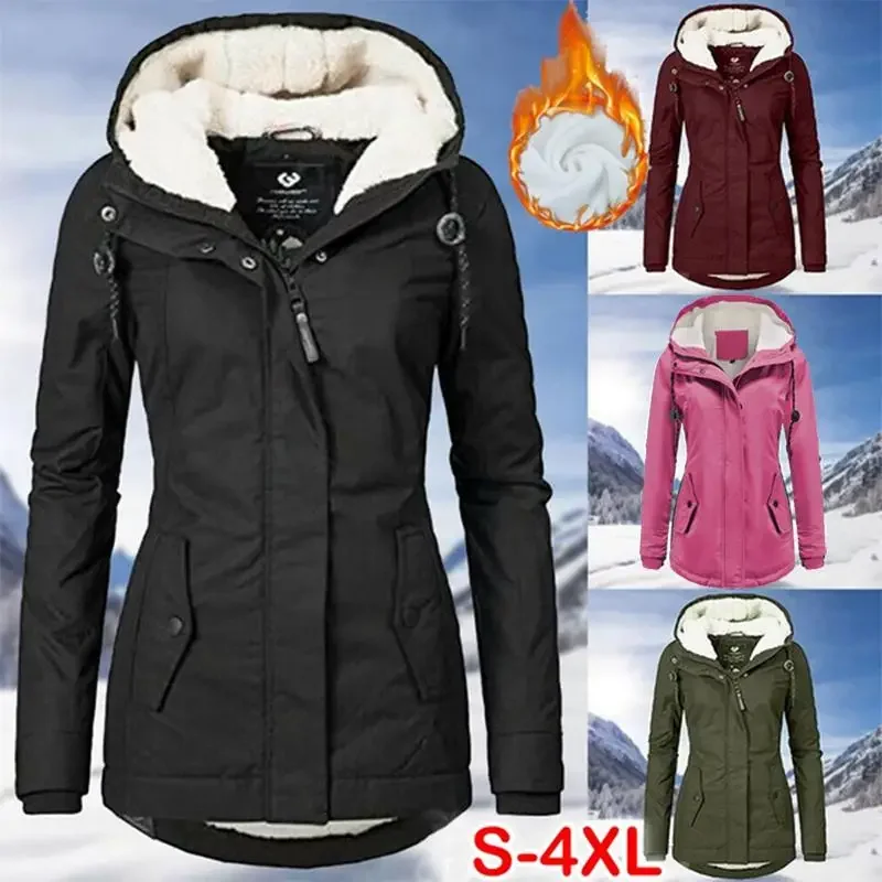 

Women's Fashion Warm Coat Jacket Outwear Fur Lined Trench Winter Warm Hooded Parka OverCoat Female Hoodie Dress Women Clothing