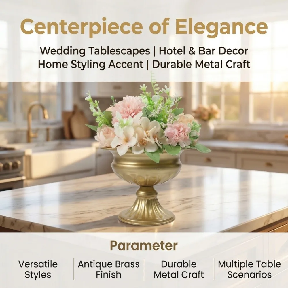 Ornaments Retro Flower Vase Metal Elegant Urn-shaped Vase Luxury High-footed Flower Pots Banquet Hall