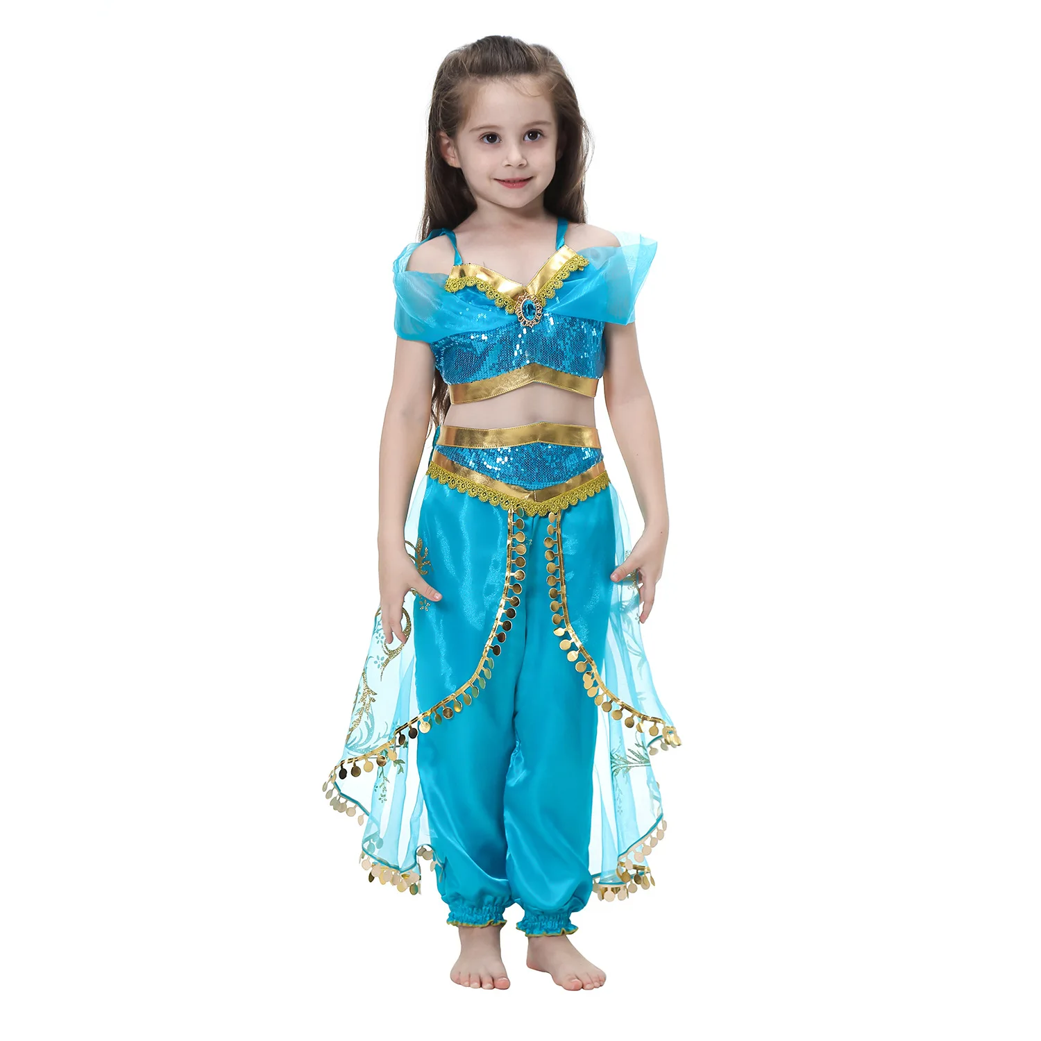 

Girls Jasmine Dress Aladdin Princess Magic Lamp Carnival Clothing Halloween Birthday Party Cosplay Costume Summer Dress