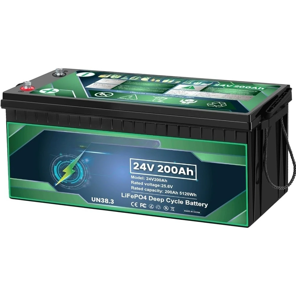 24V 200Ah LiFePO4 Lithium Battery, 15000 Deep Cycle Battery, Built-in 200A BMS Max.5120W Rechargeable Lithium Batteries 24V