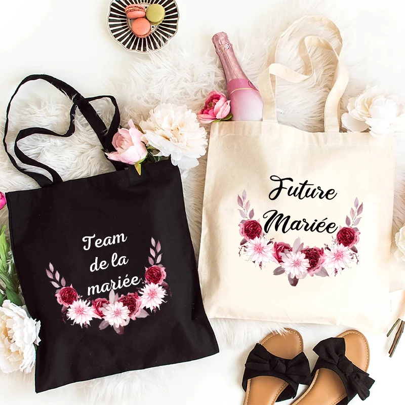 EVJF Team Future Bride Squad Shopping Bag Bridesmaid Bridal Wedding French Girls Single Farewell Bachelorette Hen Party Tote Bag