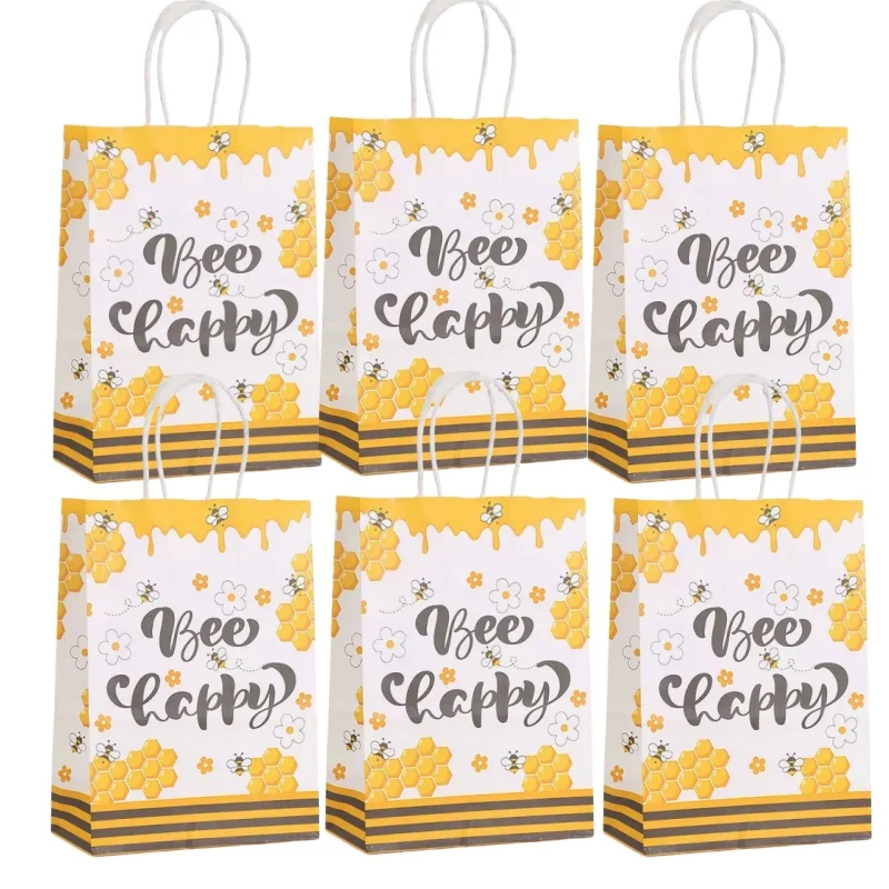 6/24 Stück Honigbienen-Geschenktüten mit Griffen, Bienenpapier, Süßigkeiten-Goodie-Beutel für Partygeschenke für Party-Dekoration, Geburtstag, Babyparty-Versorgung – Detail 4