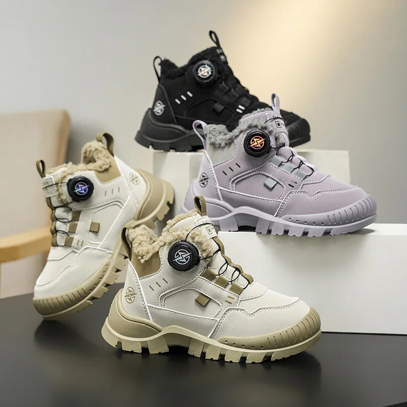 

Winter Warm Non-slip Fashion Kids Causal Shoes Outdoor School Luxury Design Childrens Cotton Boots New Boys Plush Ankle Boots