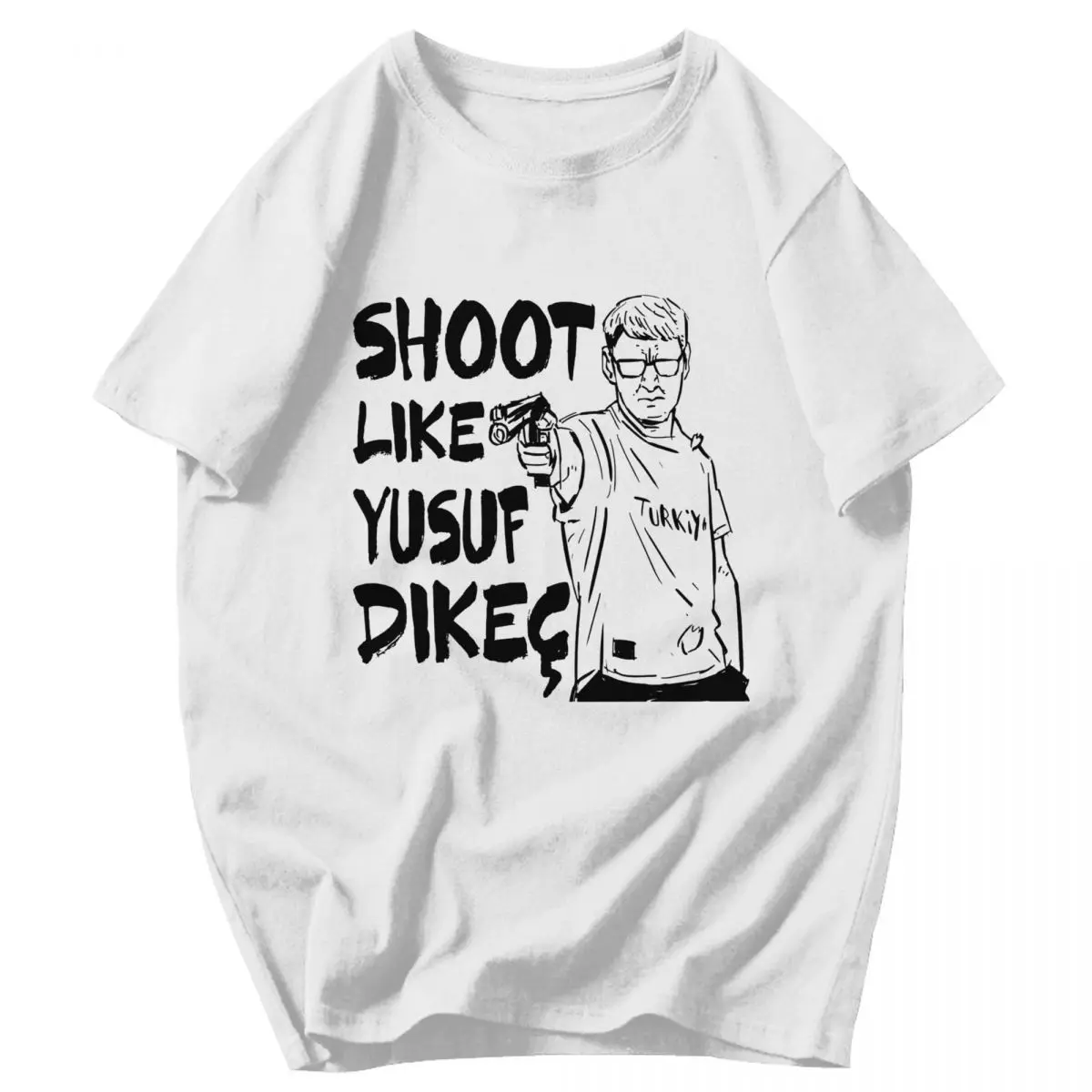 Men T Shirt Shoot Like Yusuf Dikec Funny Unique Y2K Graphic Crewneck Unisex Clothes T Shirts