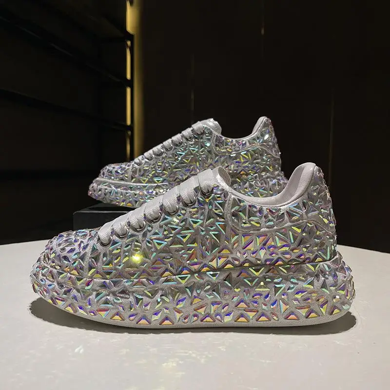 Tênis de strass feminino, sapatos baixos, plataforma casual, fino, Street Daddy, Instagram Trend, Clássico, Novo, 2022, 2024