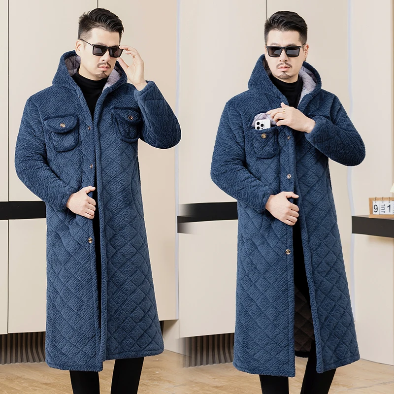 

Мужская хлопковая куртка на подкладке Thiened Fce, домашняя одежда, верхняя одежда, рабочая одежда, длинное пальто с капюшоном, теплая мода