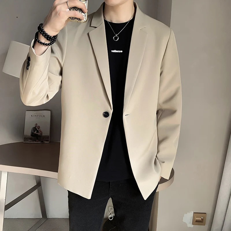 Men Suit Jackets Blazer Coat Slim Fit Smart Casual Spring Thin Fashion Clothing Asian Single Breasted Korean Black New Arrival