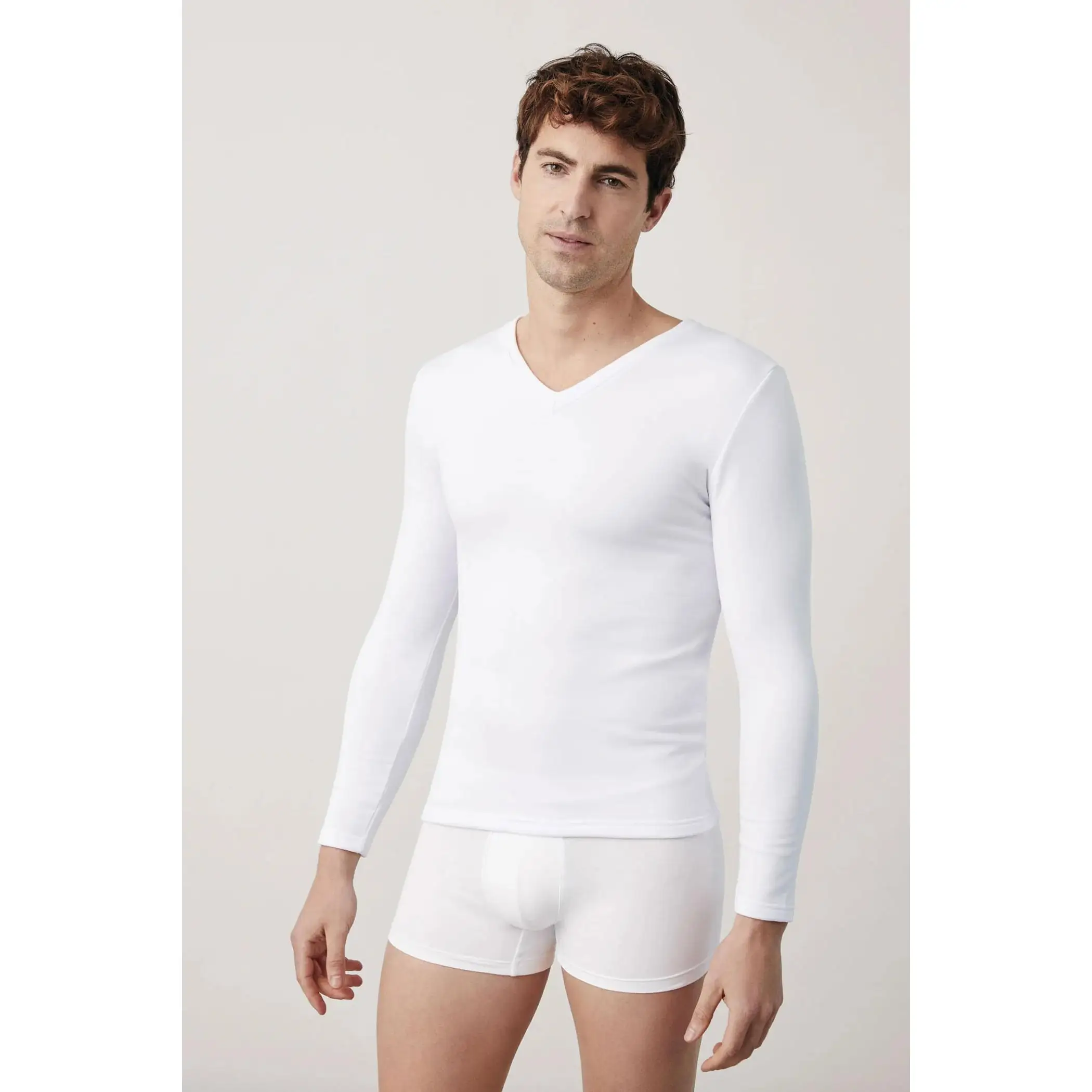 Camiseta Térmica Interior Hombre Blanca Cuello Pico Manga Lagra Ysabel Mora, Calentita, Invierno, Negra, Polar, Talla S a XXL. 70101