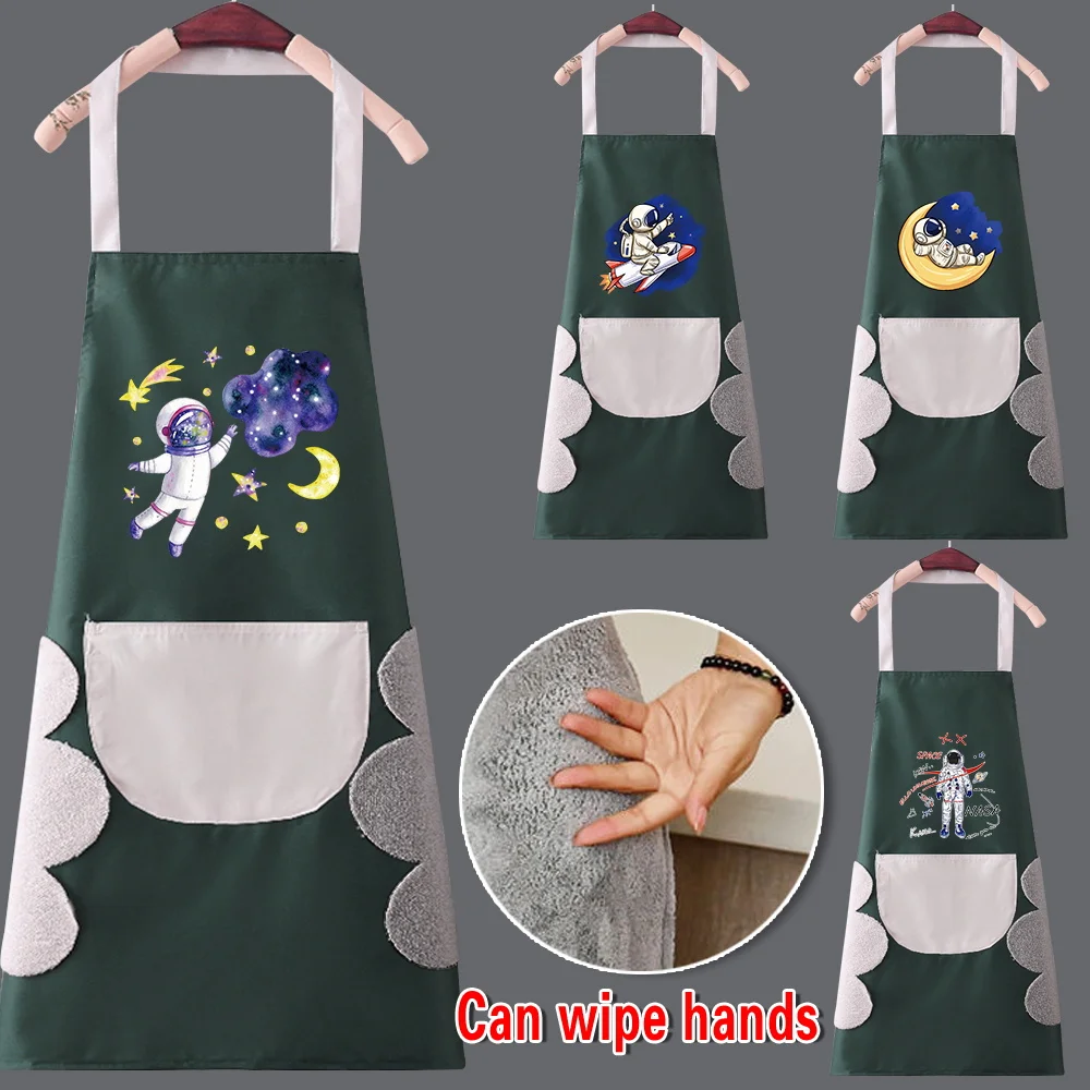 Kitchen Household Cooking Apron Men Women Adult Waist Belt Fashion Overalls Wipe Hand Apron Astronaut Pattern Series