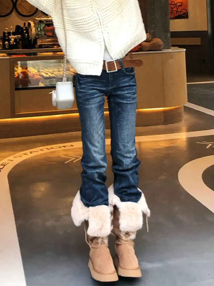 

Женские облегающие прямые джинсы в стиле панк для девочек в американском стиле, новые поступления, универсальные, слегка расклешенные для похудения