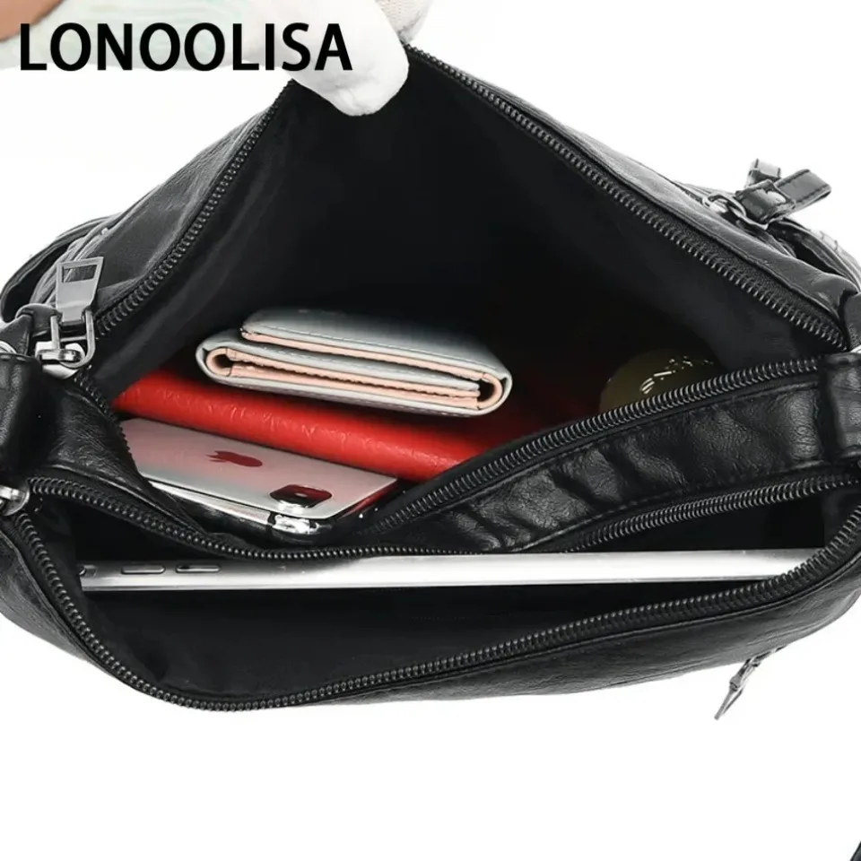 Vários bolsos de couro macio crossbody bolsas para as mulheres nova moda cor sólida feminina ombro tote bolsas sac um principal