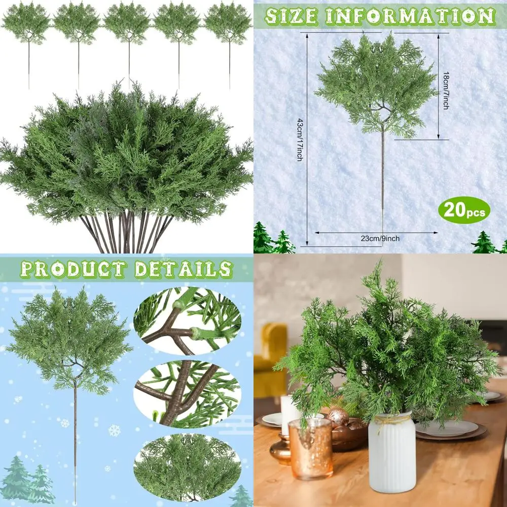 Artificial Juniper Cedar Pine Branches, 20pcs 17 Inch Christmas Sprigs for Home Decor, Garland, Wreath, DIY Craft, Garden Holida