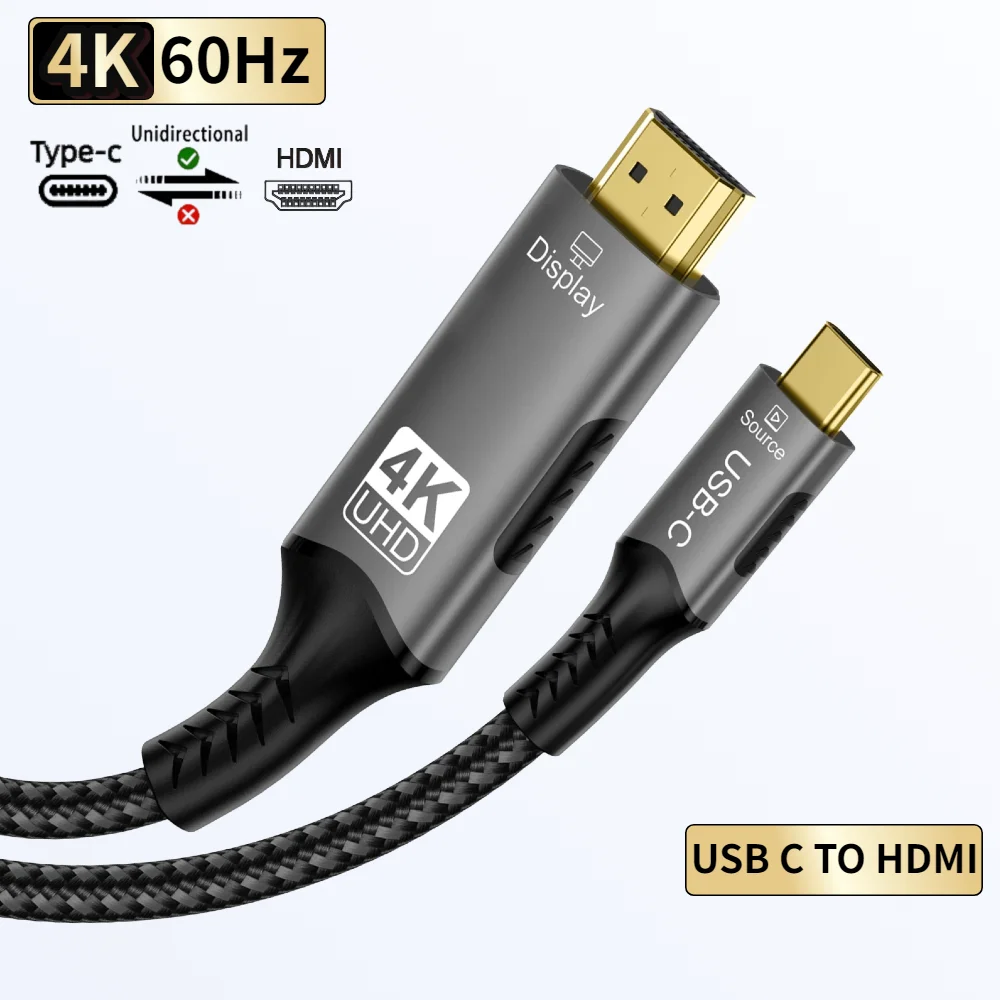 USB C to HDMI Cable 4K@60Hz for Thunderbolt 3/4/5 MacBook Pro iMac iPad Pro Type-C to HDMI 2.0 Cord