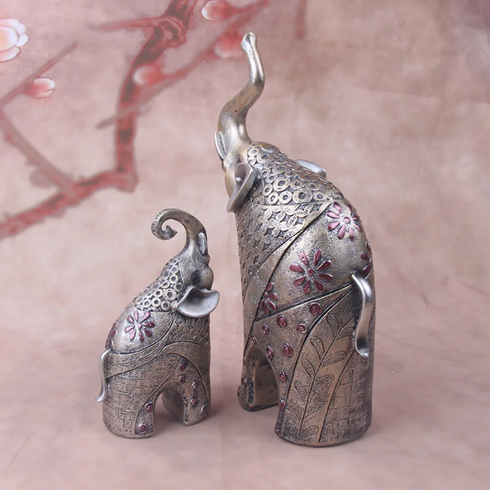 

2Pcs Living Room Ornament Resin Elephant Sculpture Home Office Decoration Geometric Animal Desktop Resin Elephant Family