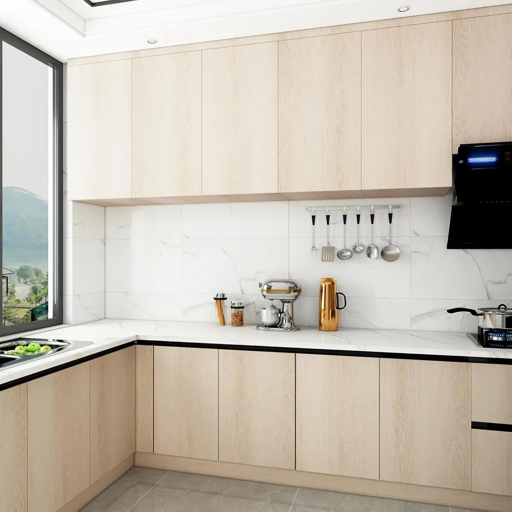 ورق جدران قابل للتقشير واللصق من خشب البلوط مقاس 31.5 × 315 بوصة بعرض جدًا - ورق اتصال محكم من الفينيل المحبب للخشب البني الدافئ للهواء