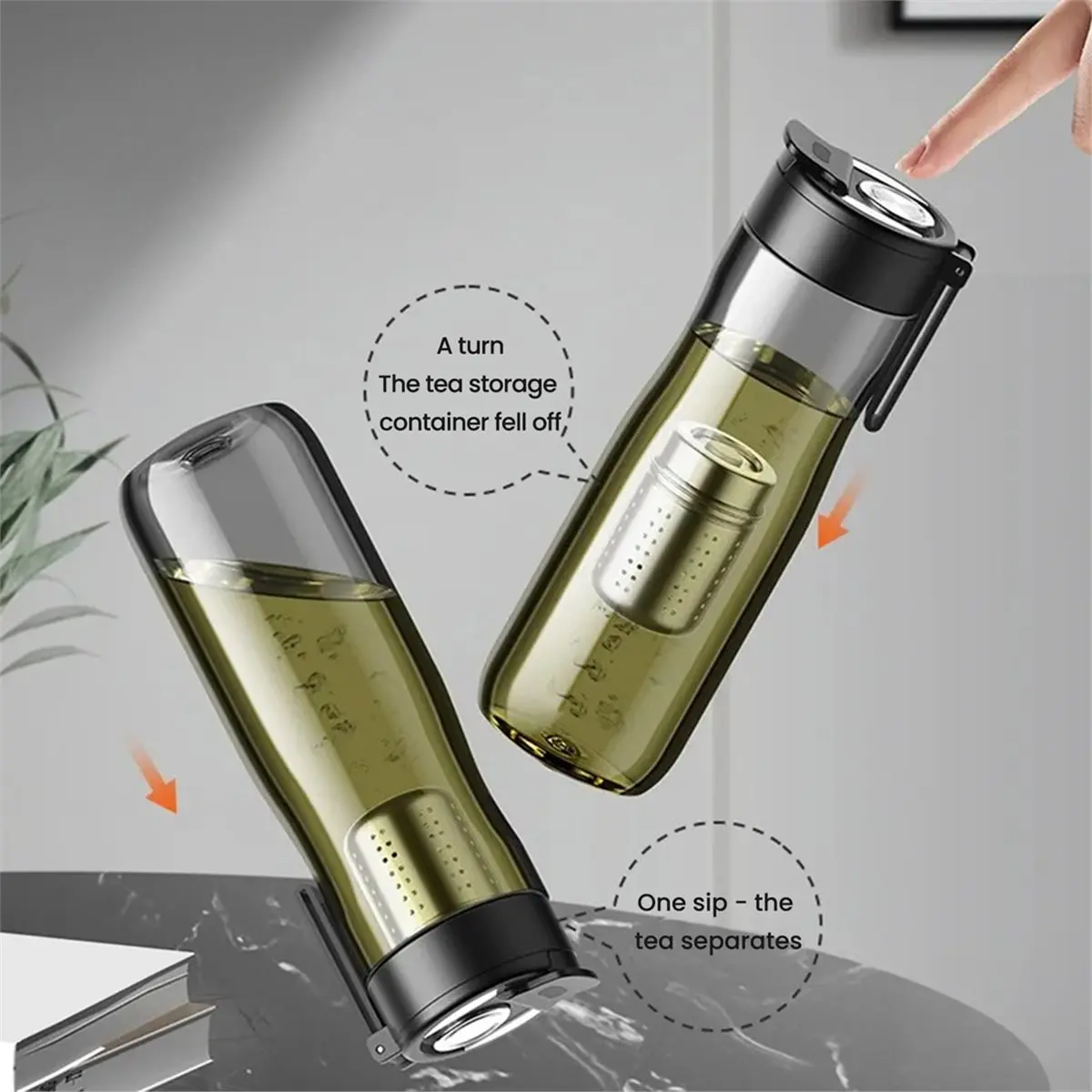 2026 New Travel Tea Infuser Cup for Water Bottle with Big Tea Infuser FREE Plastic Drink Bottle Cup for Sport Outdoor 550ml
