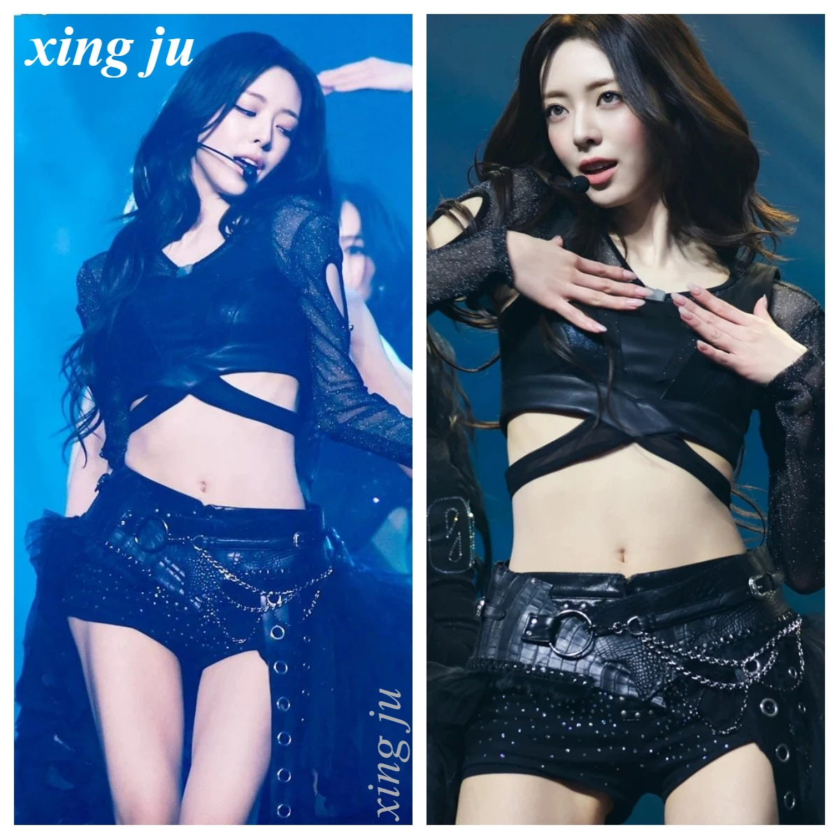 

Xing Ju Kpop Women Singer Jazz Dance Sexy Black Hollow Out Crop Tops Tight Shorts Party Outfits Club Stage Performance Costumes