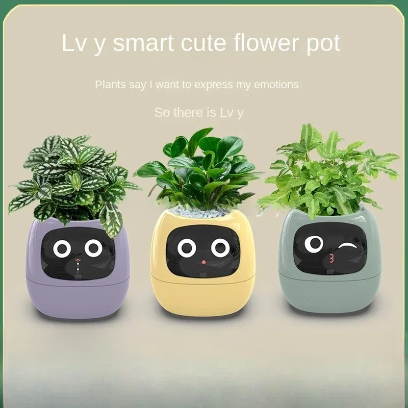 Intelligent Potted Ivy Desktop Green Plant Intelligent Cute Pet interaction Flower Pot Cartoon Expression Plant Emotions English